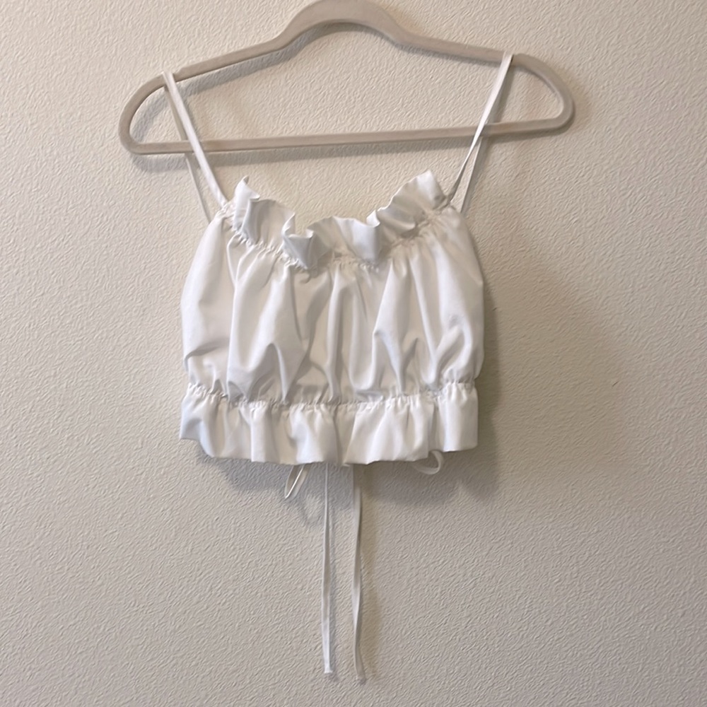 Tie back, white , crop top, L